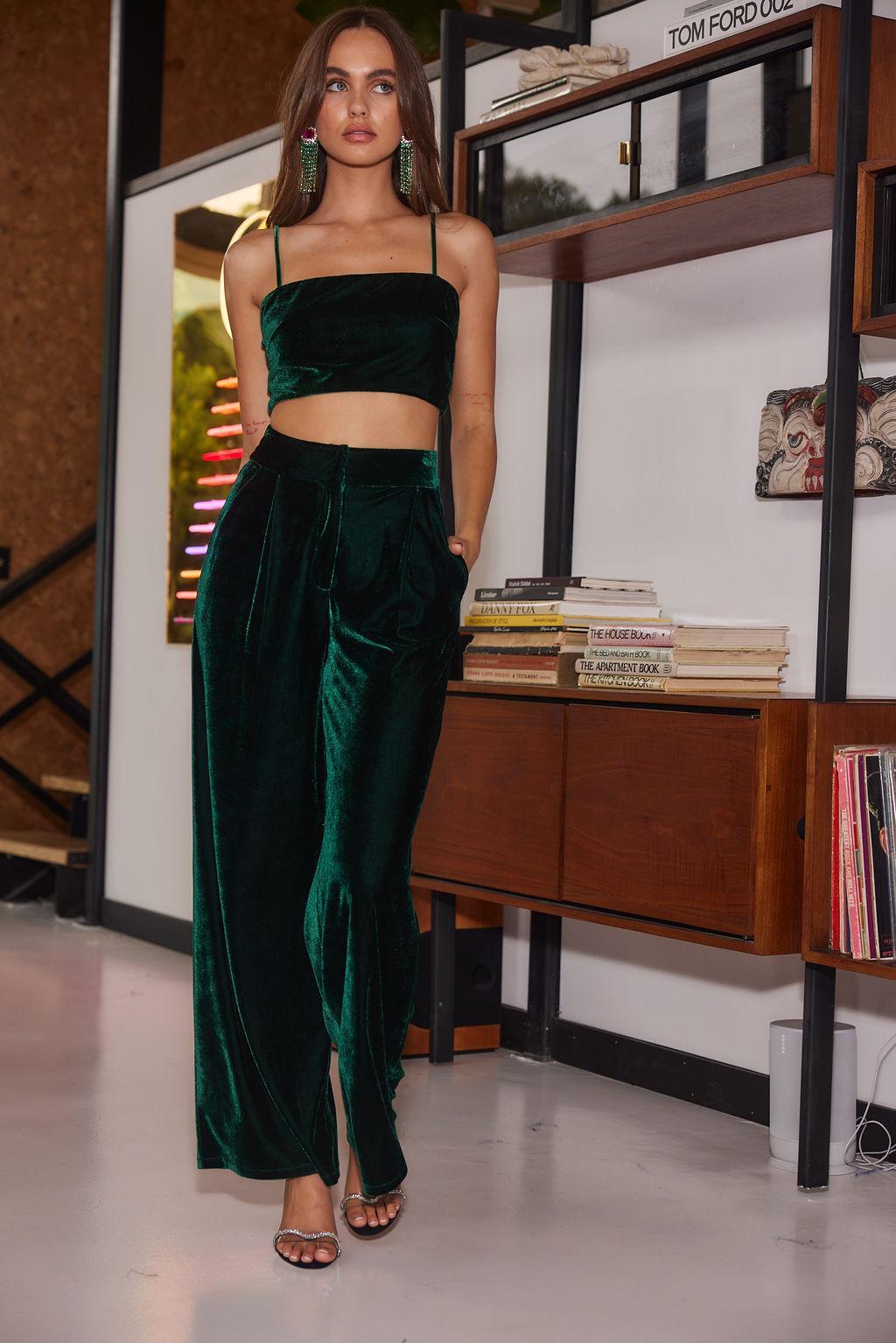 Rhea Emerald Velvet Crop Top Female Product Image