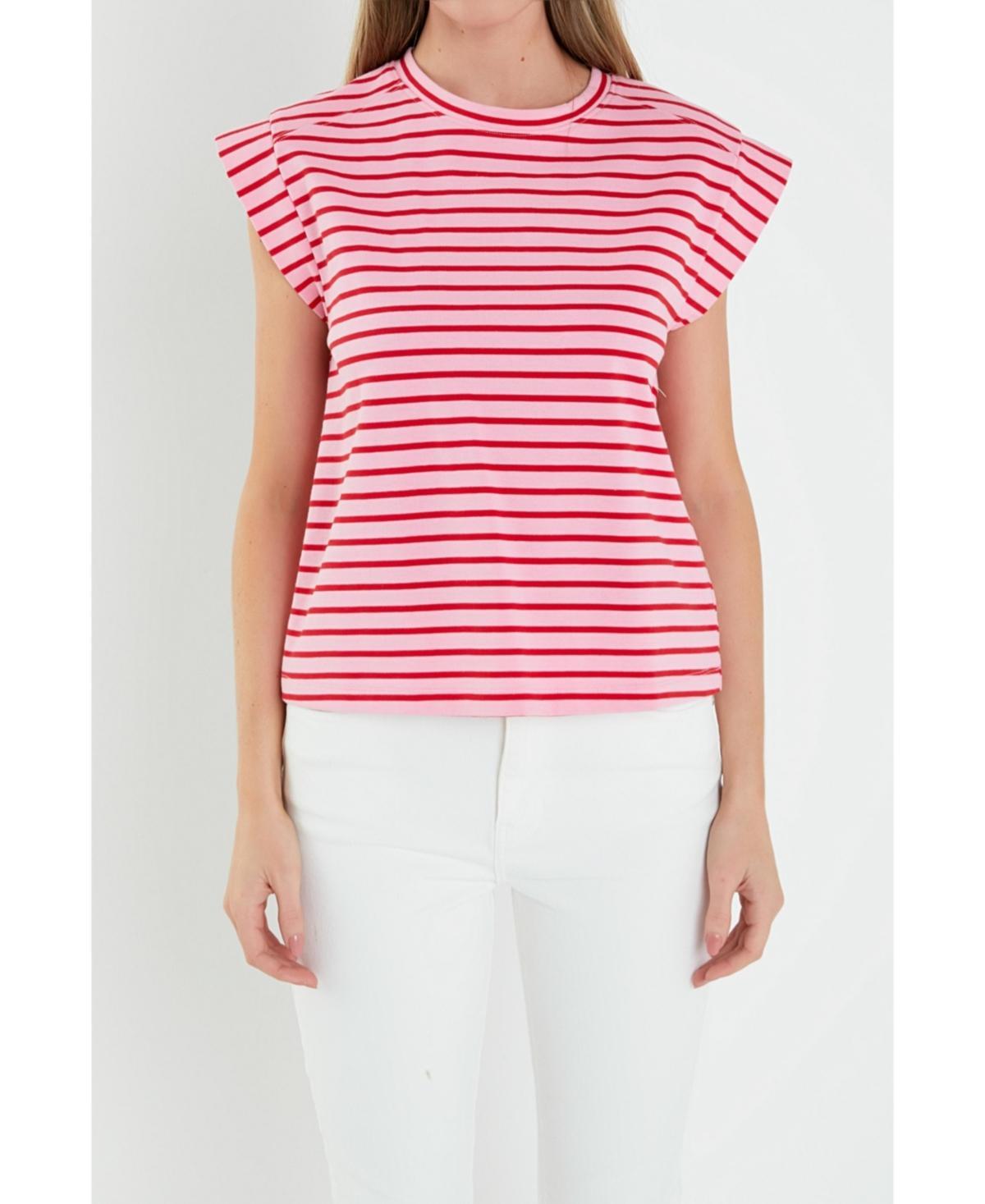 Womens Stripe Rib Cotton T-shirt Product Image