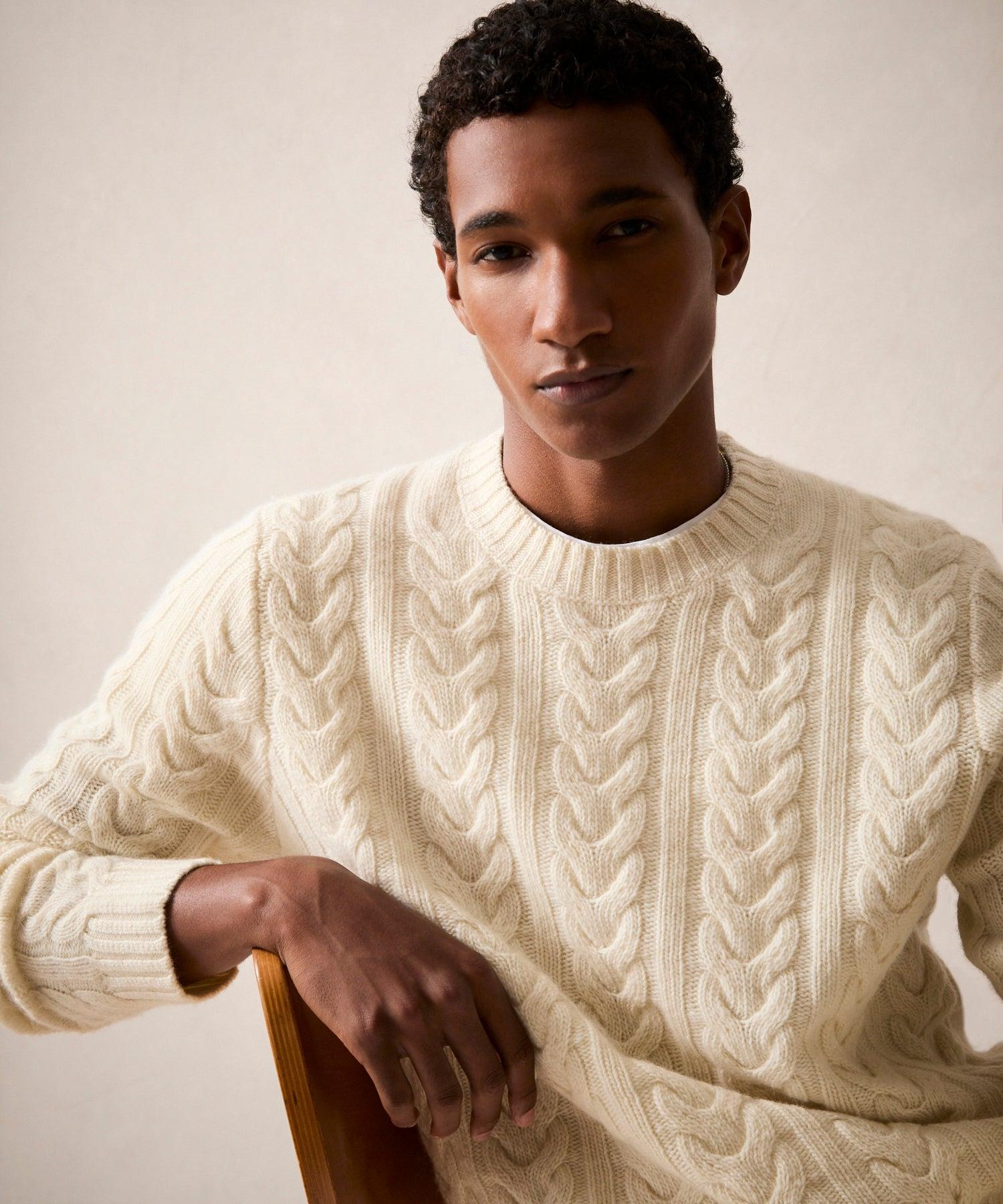 Wool Cable Crewneck Sweater in Espresso Bean Product Image