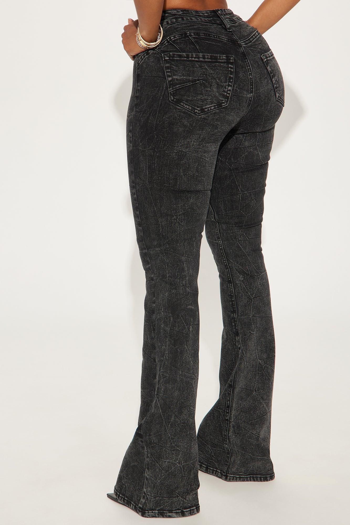 Audrey Booty Lifting Stretch Flare Jeans - Acid Wash Black Product Image