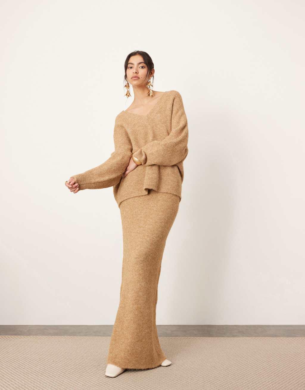 ASOS EDITION knit maxi skirt in biscuit - part of a set product image