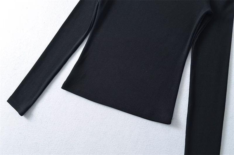 Long Sleeve One Shoulder Contrast Trim Top Product Image