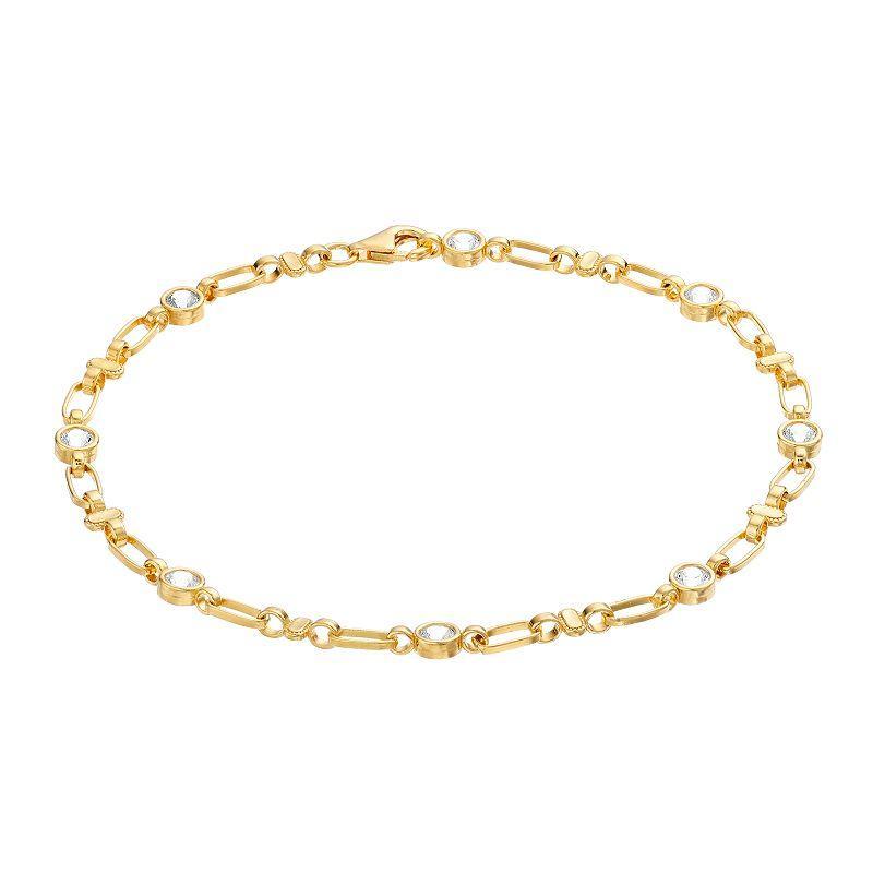 Kristen Kesho Sterling Silver Lab-Created White Sapphire Oval Link Bracelet, Womens Gold Tone Product Image