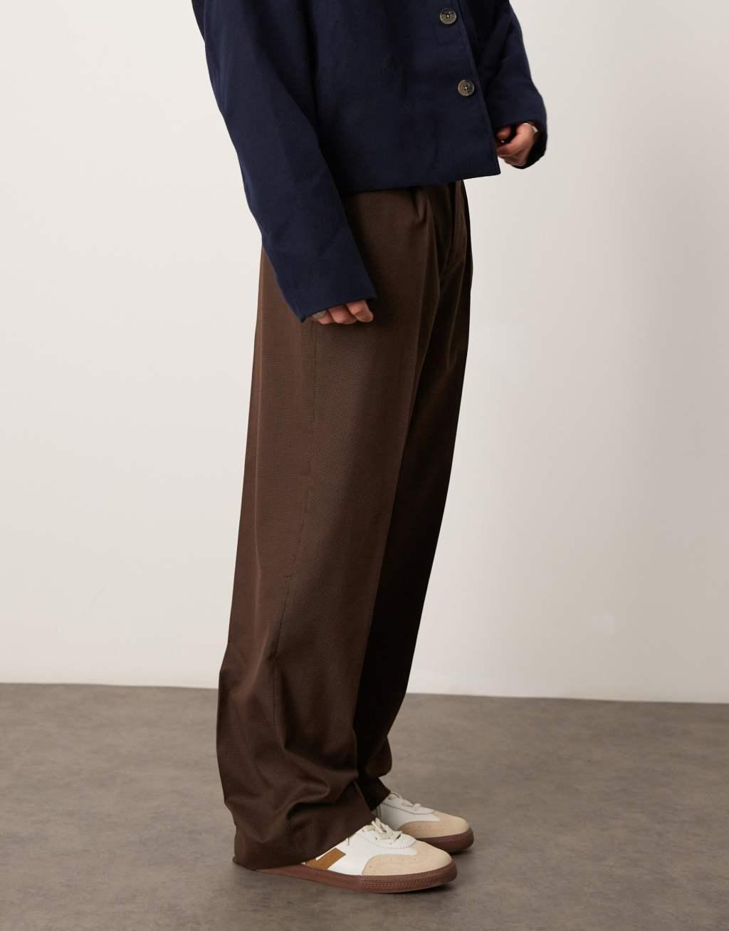 ASOS DESIGN smart wide fit pants in neutral dogtooth pattern Product Image