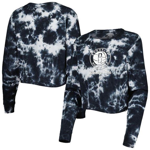 Womens New Era Brooklyn Nets Tie Dye Cropped Long Sleeve T-Shirt Product Image