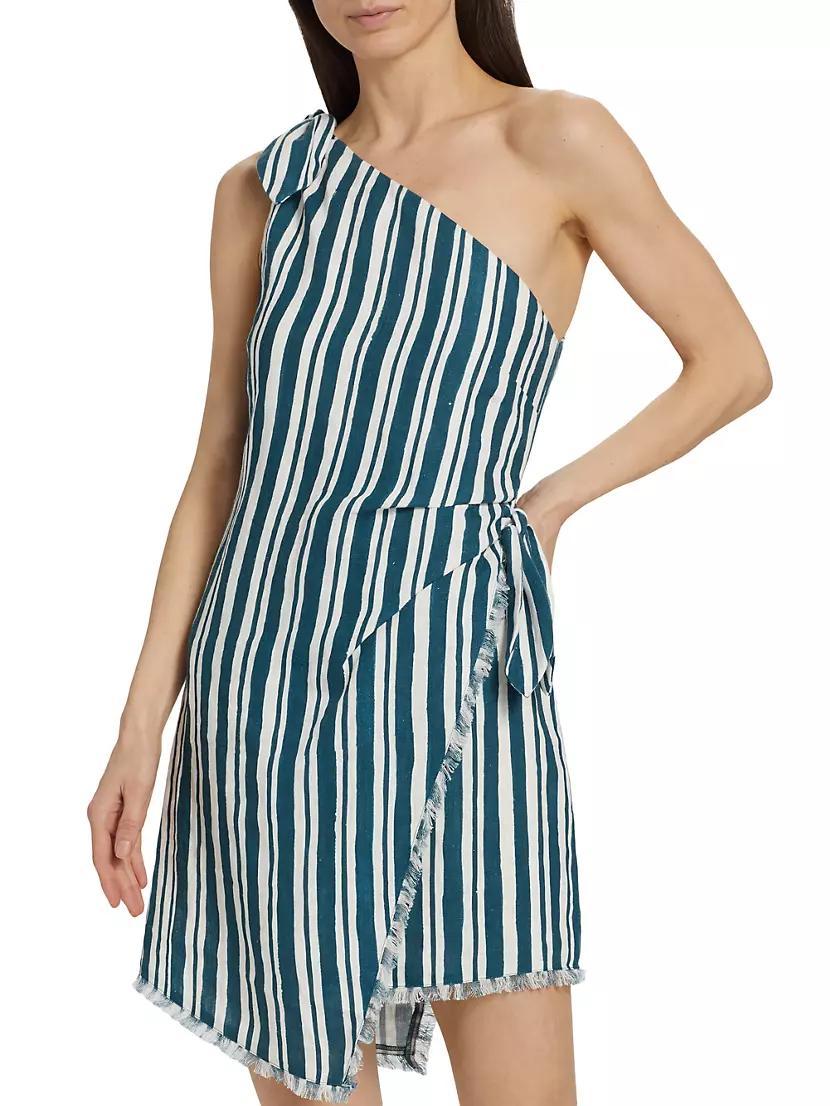 Striped Linen-Cotton One-Shoulder Minidress Product Image