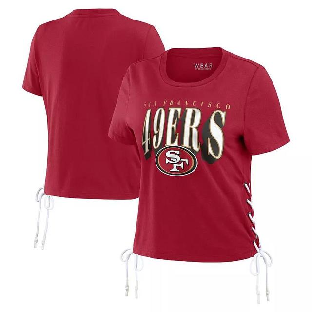 Womens WEAR by Erin Andrews Scarlet San Francisco 49ers Lace Up Side Modest Cropped T-Shirt Product Image