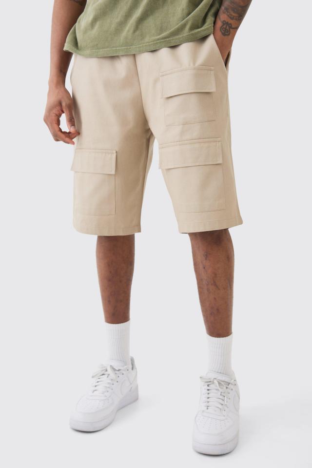 Tall Elasticated Waist Relaxed Twill Utility Short | boohooMAN USA Product Image