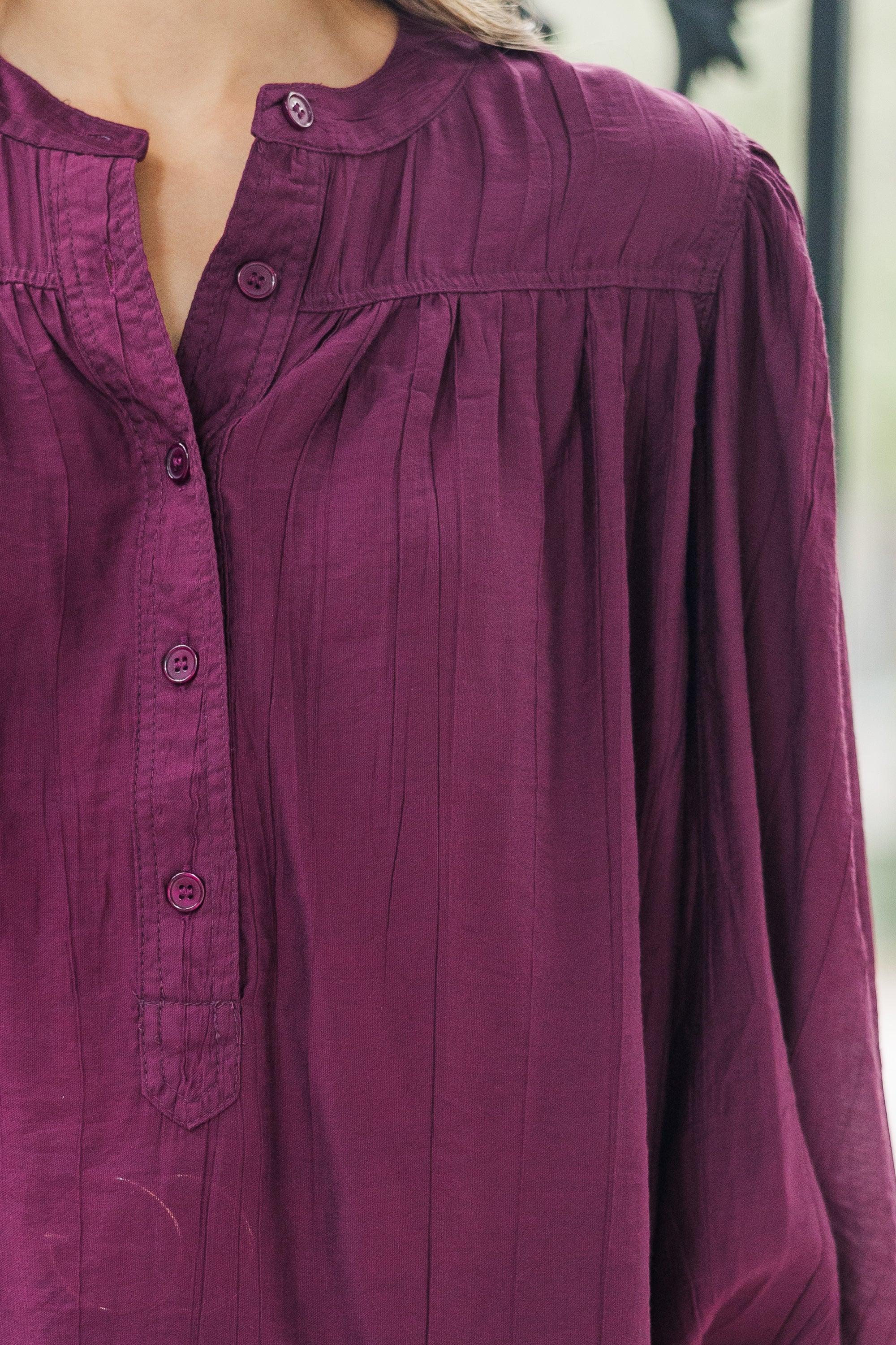 Show It Off Burgundy Red Button Down Blouse Female Product Image