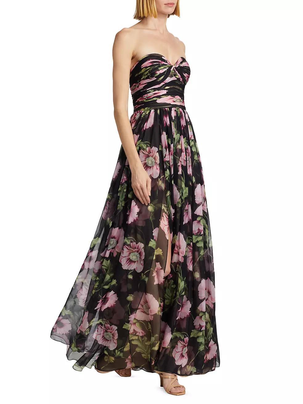 Poppies Silk Chiffon Strapless Gown Product Image