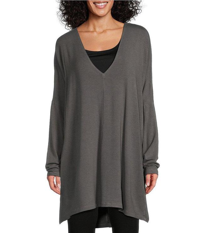 Bryn Walker French Terry Knit Raquel V-Neck Long Sleeve Oversized Tunic Product Image