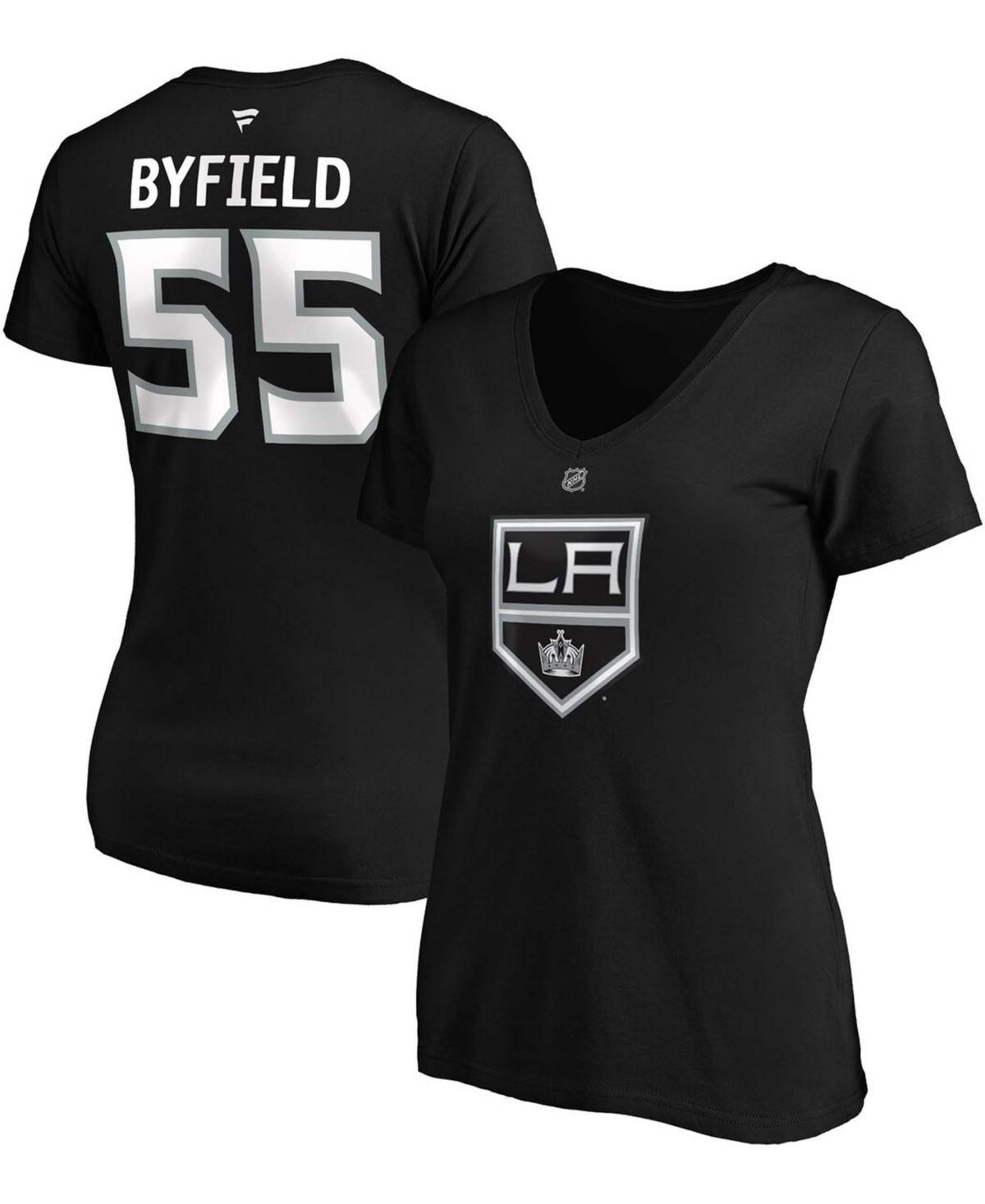 Womens Fanatics Branded Quinton Byfield Black Los Angeles Kings Authentic Stack Name & Number V-Neck T-Shirt Product Image