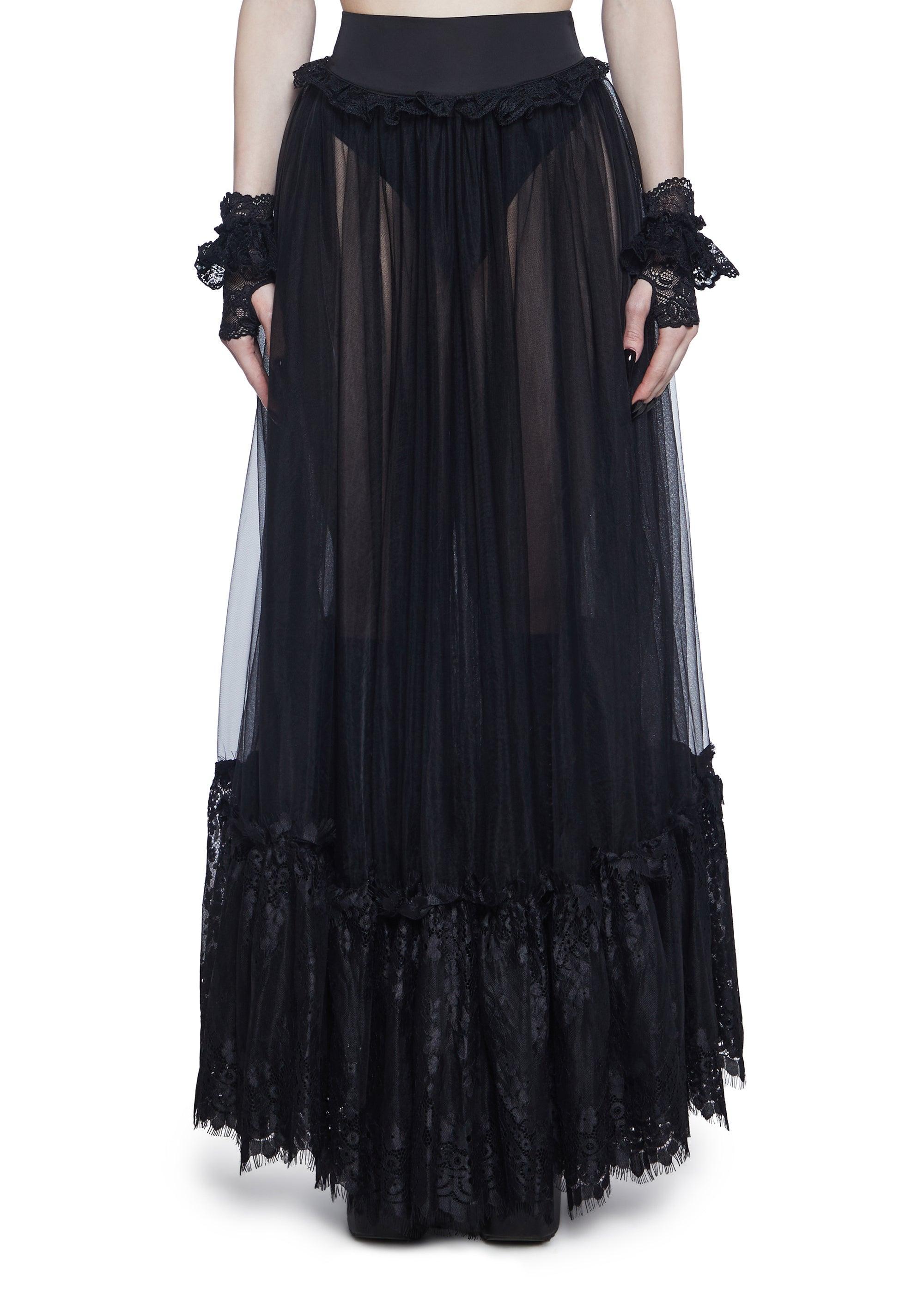 Widow Sheer Tulle Maxi Skirt With Satin Ties - Black Product Image