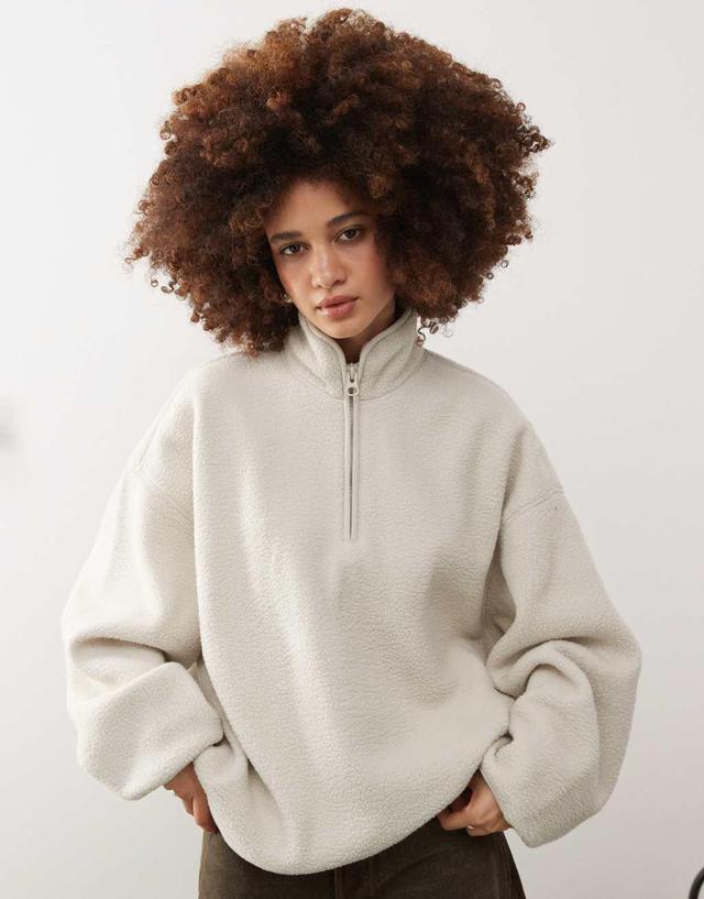 Weekday Carro half zip teddy sweatshirt in off-white Product Image