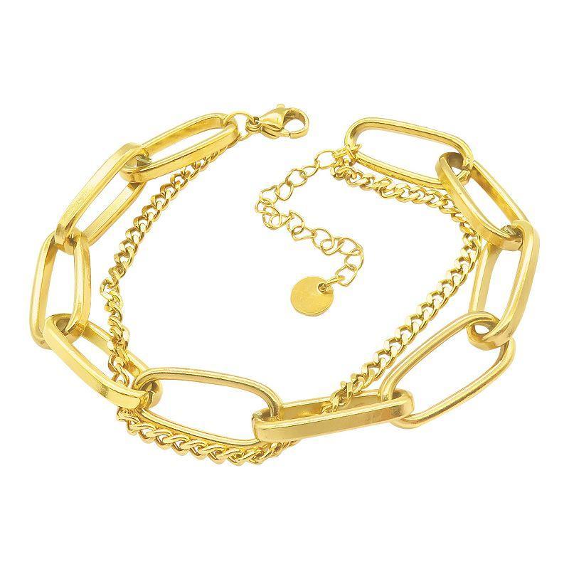 Adornia 14k Gold-Plated Oversized Paperclip Mixed Chain Bracelet Product Image