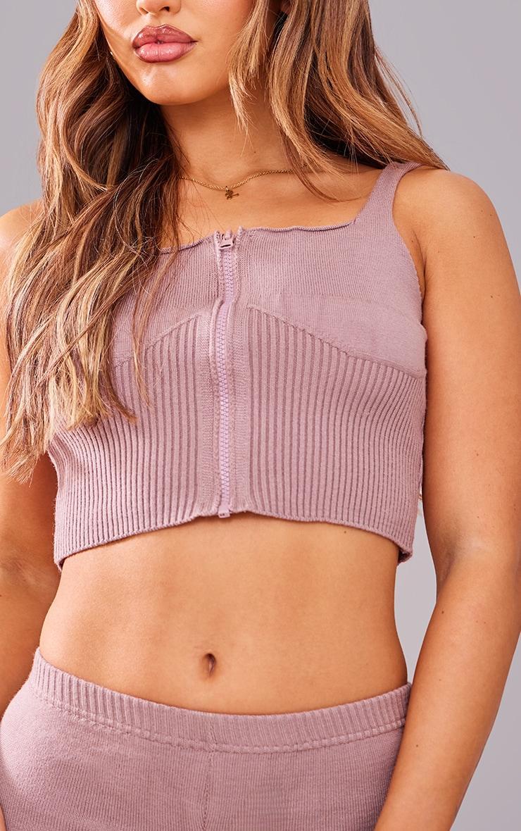 Petite Taupe Ribbed Cup Detail Top Product Image