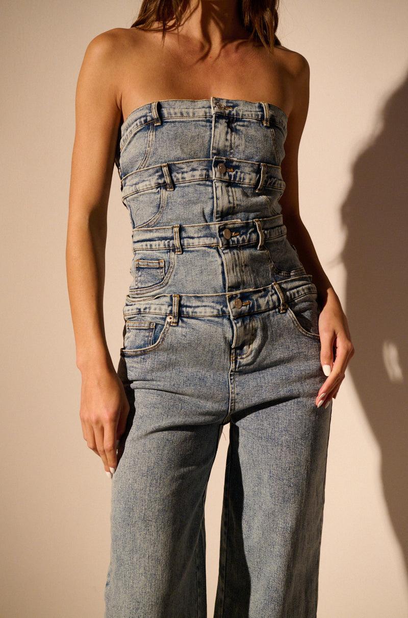 DENIM DENIM DENIM LAYERED JUMPSUIT Product Image