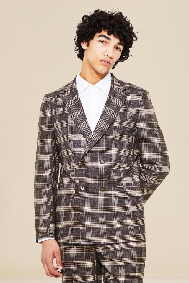 Double Breasted Slim Check Suit Jacket | boohooMAN USA Product Image