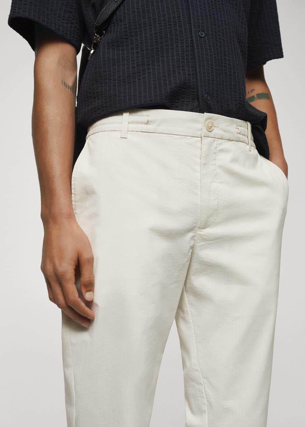 MANGO MAN - Cotton seersucker pants with drawstring off whiteMen Product Image