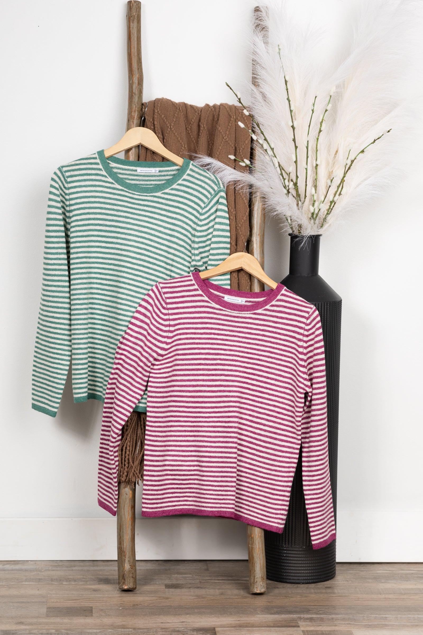 Striped Crewneck Pullover Sweater Knit Top Product Image