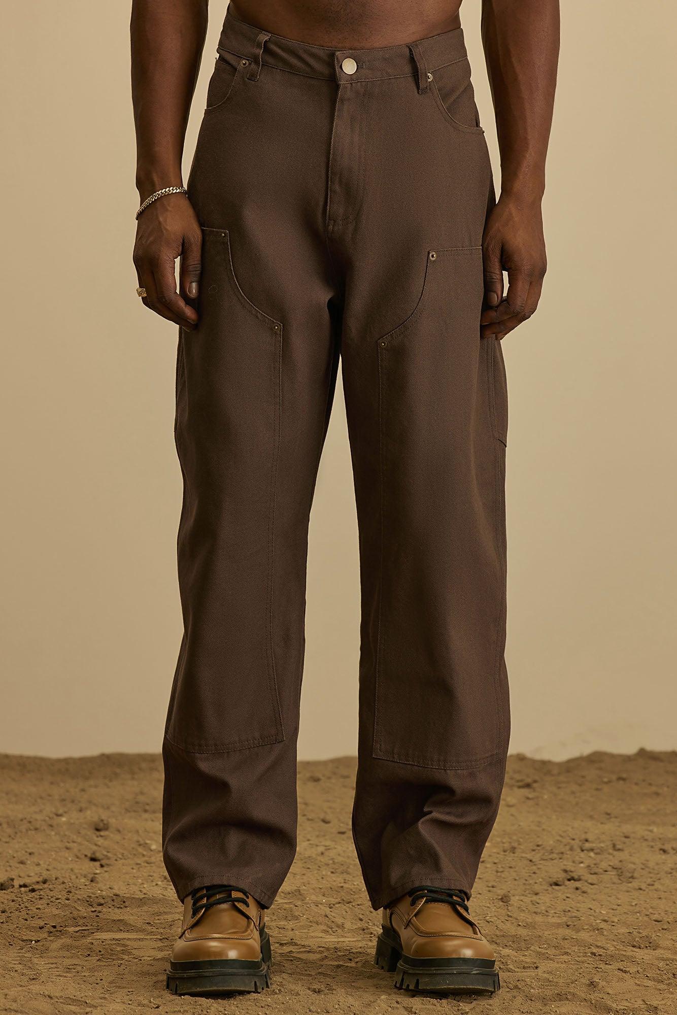 Alexander Double Knee Straight Utility Canvas Pants - Brown Product Image