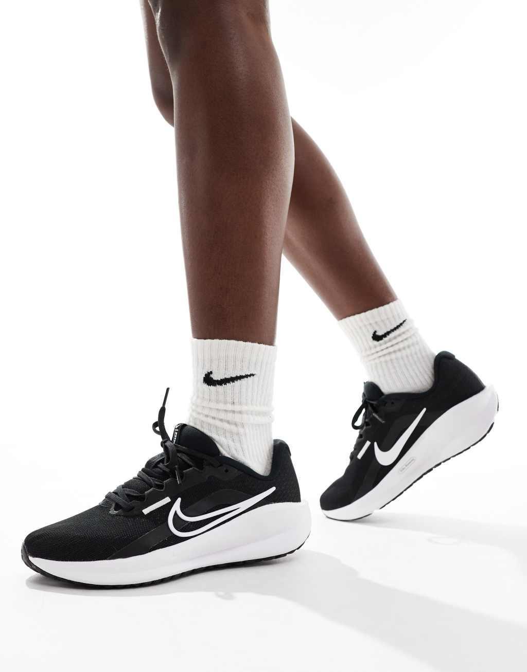 Nike Running Downshifter 13 sneakers in black and white Product Image