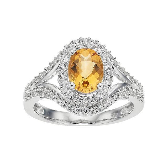 Sterling Silver Citrine & Lab-Created White Sapphire Oval Halo Ring, Womens Orange Product Image