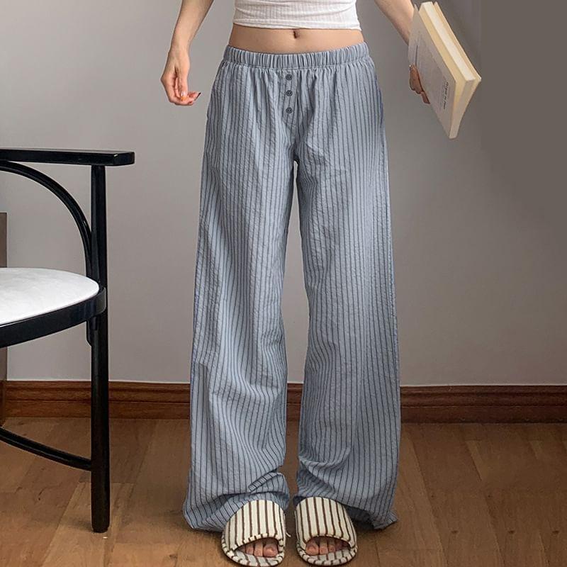 Elastic Waist Striped Wide Leg Pants Product Image