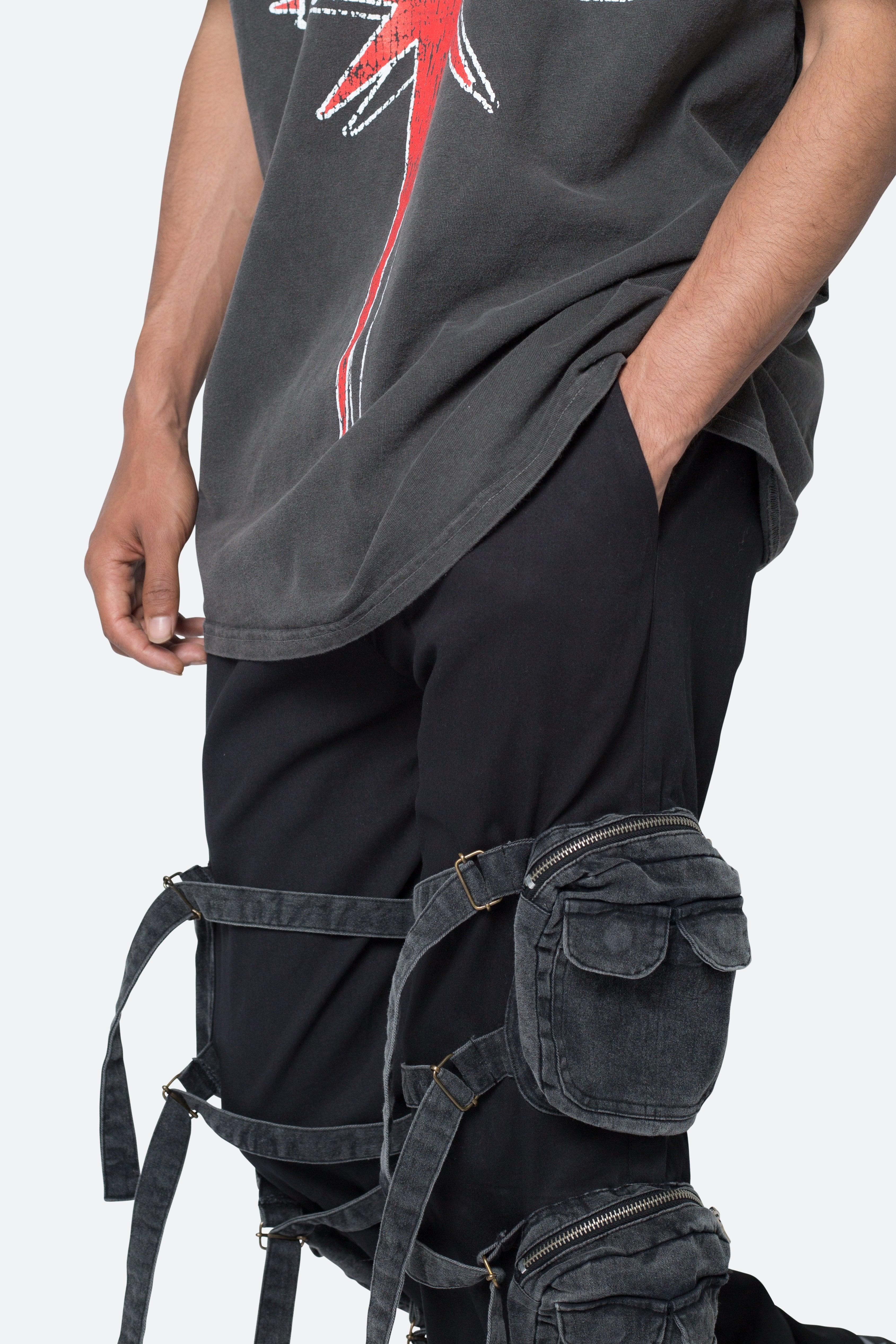 Twill Strapped Cargo Pants - Black Product Image