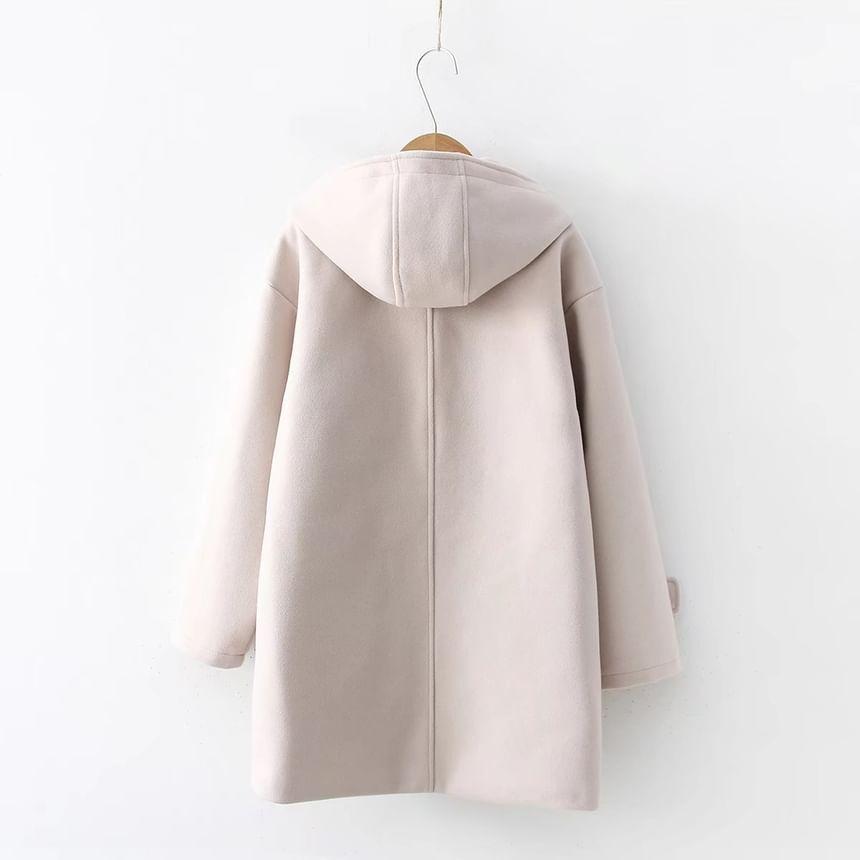 Hooded Plain Toggle Long Coat Product Image