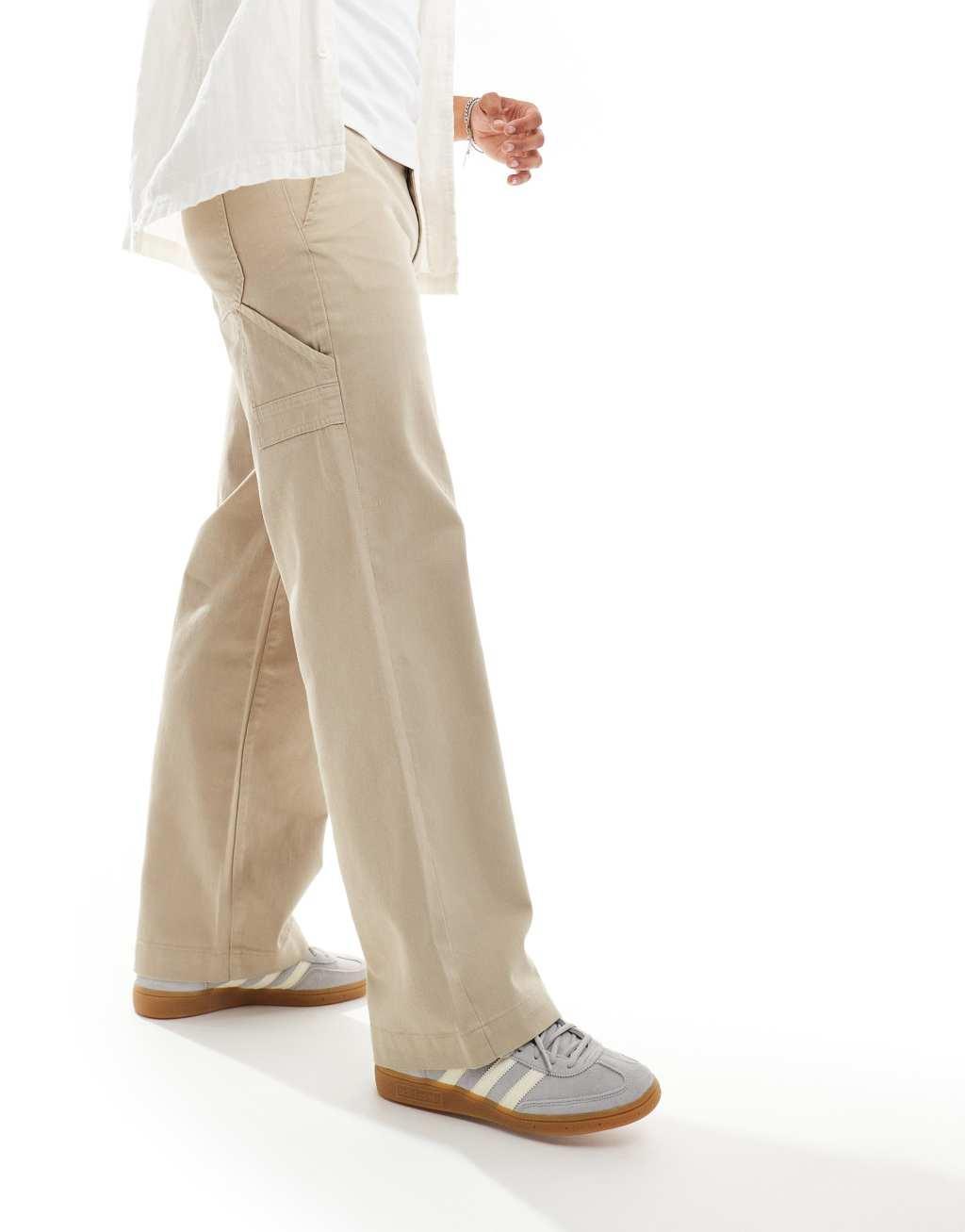 ADPT wide fit carpenter twill pants in beige  Product Image