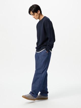 Mens Cotton Relaxed Ankle Pants Denim Blue Small UNIQLO US Product Image