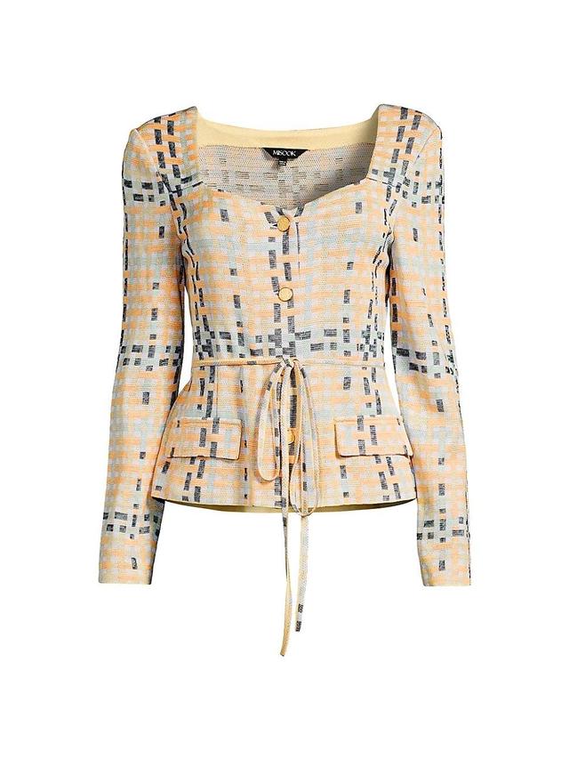 Womens Plaid Jacquard Tie-Waist Jacket Product Image