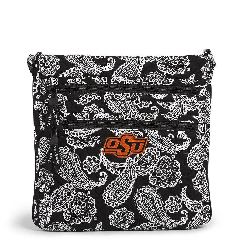 Vera Bradley Collegiate Triple Zip Hipster Crossbody Bag Women in Black/White Bandana with Oklahoma State University Logo Product Image