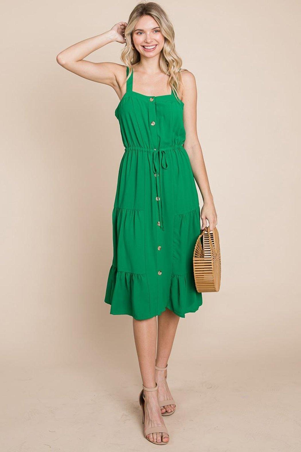 Tiered Square Neck Ruffled Button Midi Sundresses Product Image