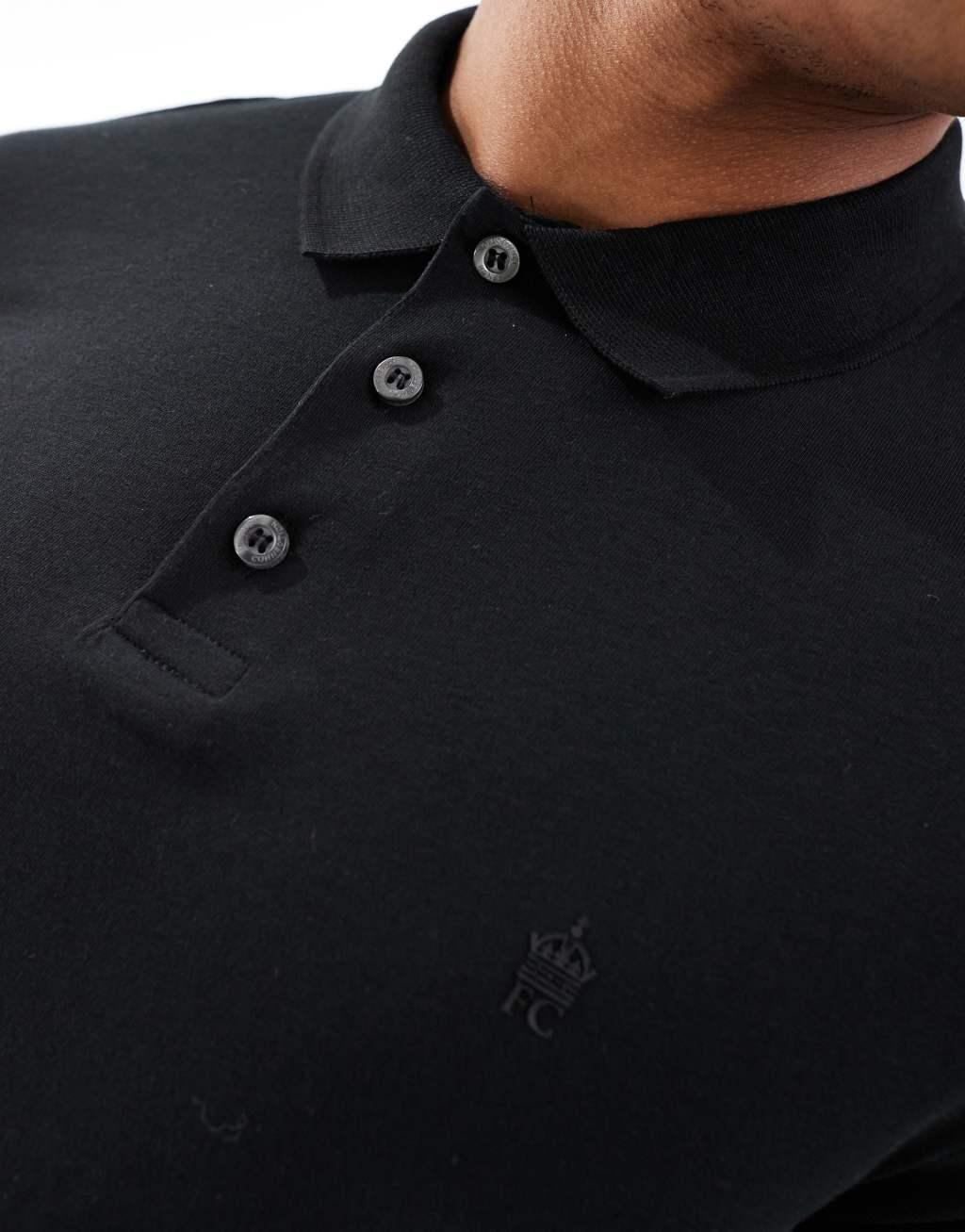 French Connection 2 pack short sleeve polo shirt in black and charcoal Product Image