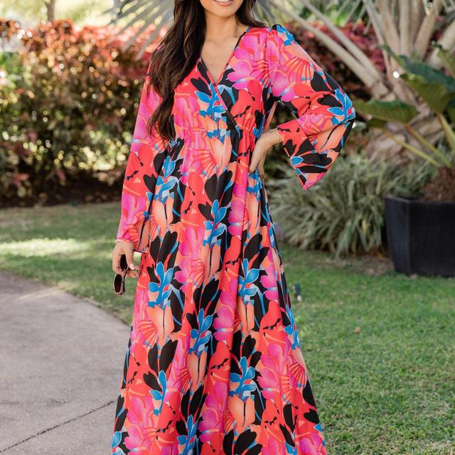 Dance The Night Away Long Sleeve Tropical Black Maxi Dress FINAL SALE Product Image