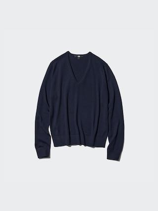 Womens Merino V-Neck Sweater Navy 2XS UNIQLO US Product Image