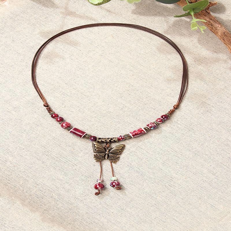 Butterfly Pendant Beaded String Necklace Product Image