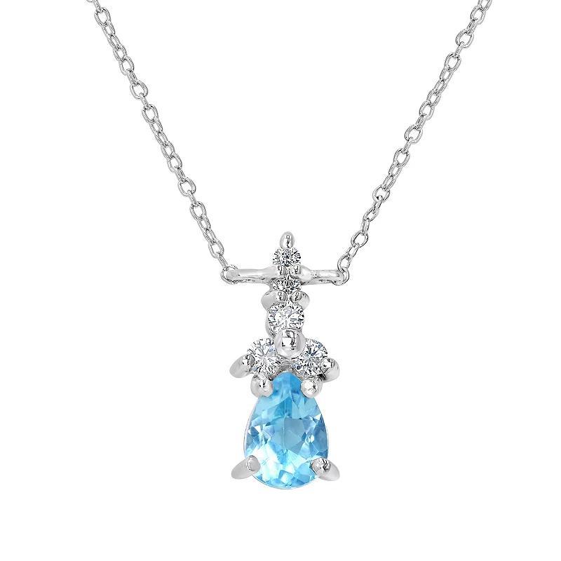 Belk Silverworks Sterling Silver Pear Cut Blue Topaz And Cubic Zirconia Necklace Product Image