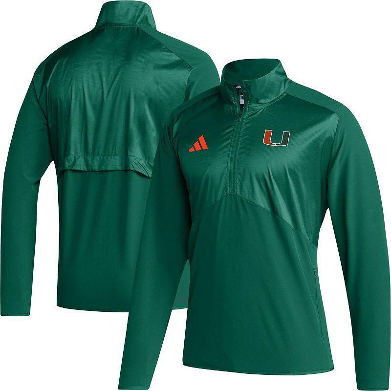 Mens adidas Miami Hurricanes Sideline AEROREADY Raglan Sleeve Quarter-Zip Jacket Product Image