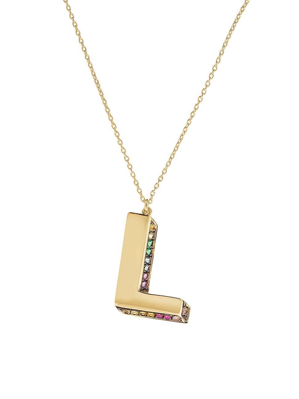 Womens Initials 14K Yellow Gold & Sapphire 3D Pendant Necklace Product Image