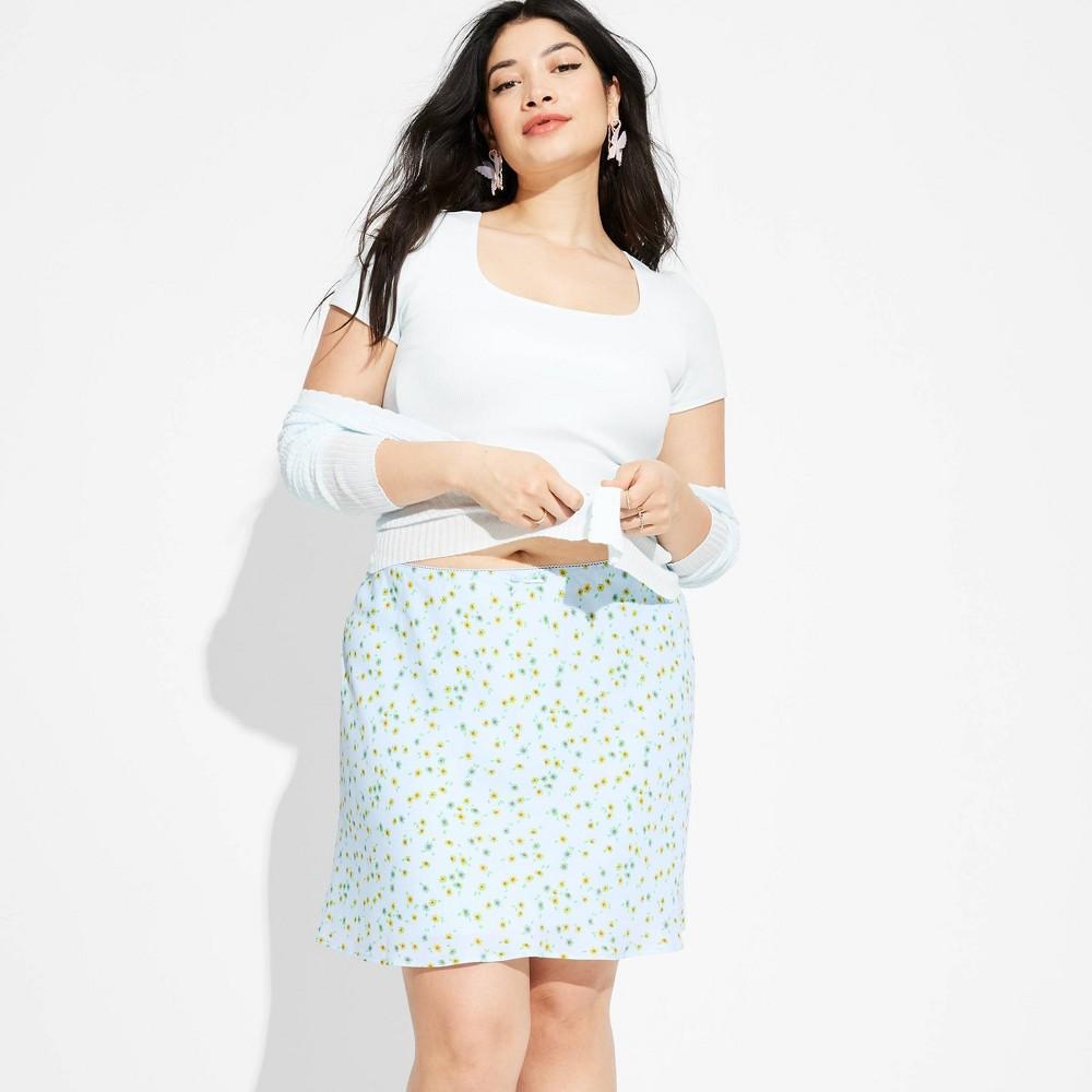 Womens Chiffon A-Line Mini Skirt - Wild Fable Light Aqua Blue Floral 2X Product Image