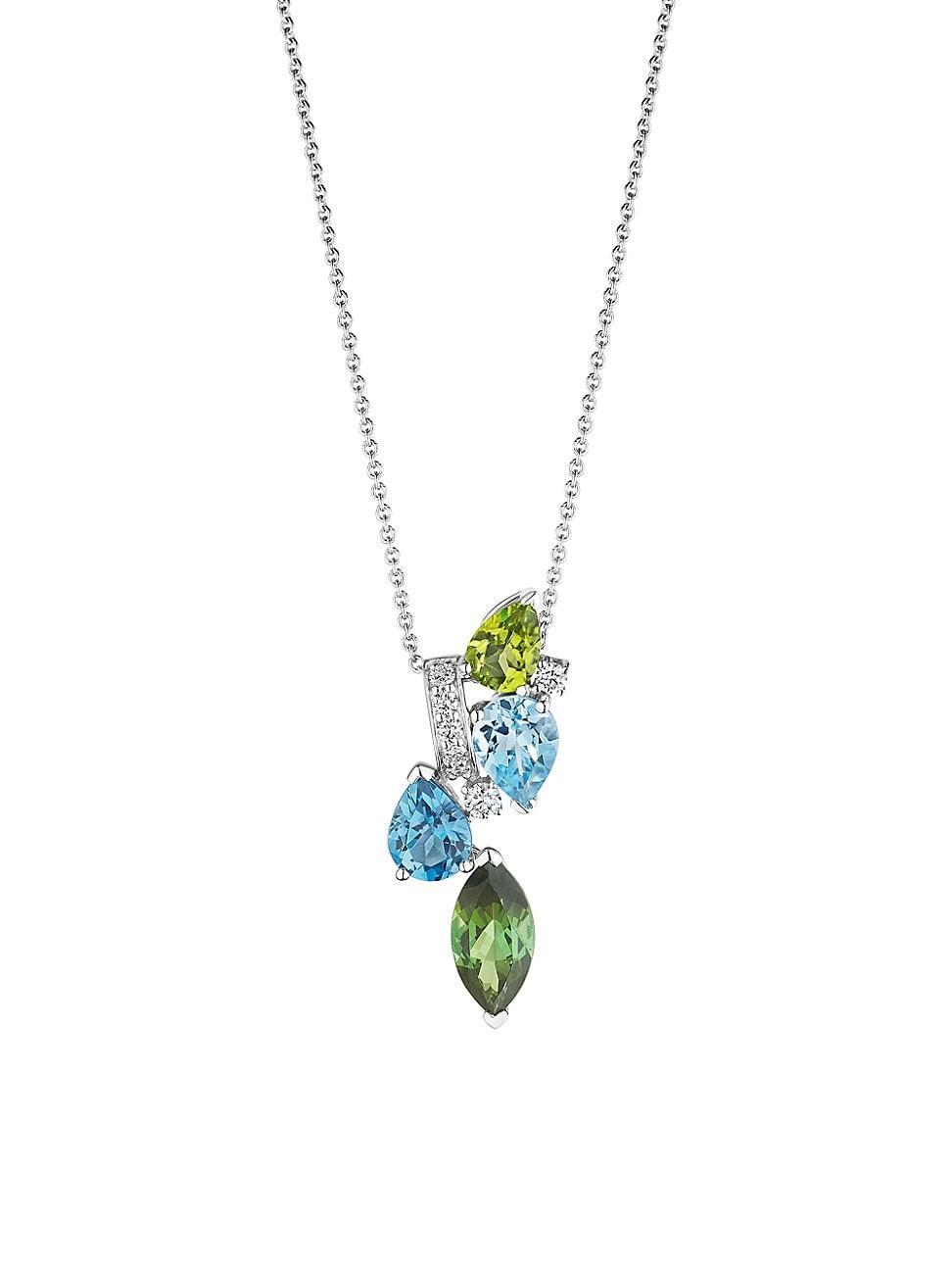 Womens Amazonia 18K White Gold, Peridot & Multi-Gemstone Cluster Pendant Necklace Product Image