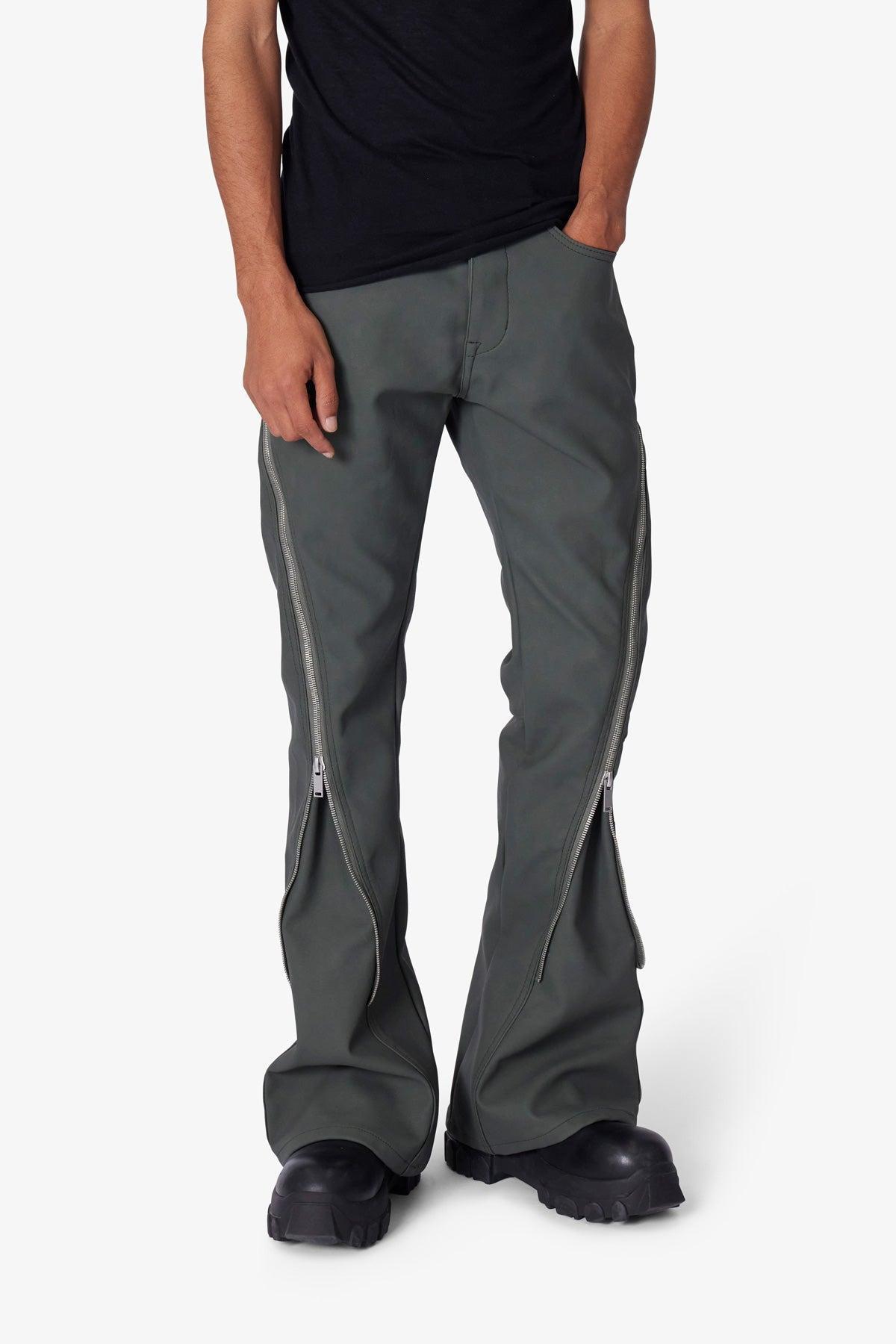 D519 Leather Zipper Flare Pants - Charcoal Grey Product Image