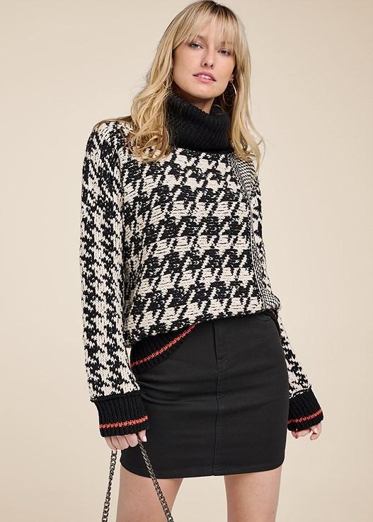 Chunky Knit Houndstooth Turtleneck Sweater product image