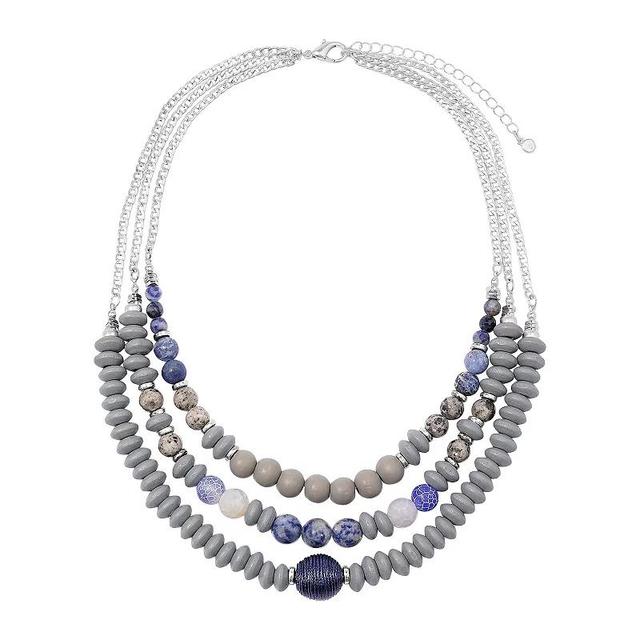 Sonoma Goods For Life Silver Tone Gray & Blue Beaded Triple-Strand Collar Necklace, Womens Product Image