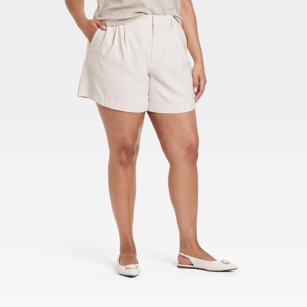 Womens High-Rise Pleat Front Shorts - A New Day Cream 17 product image