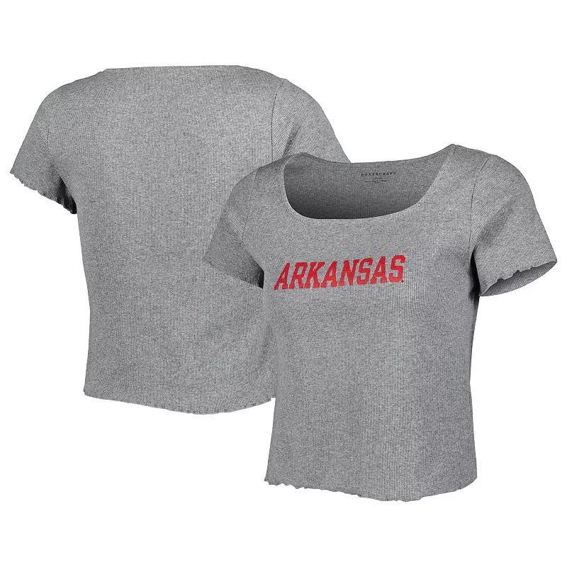 Womens Gray Arkansas Razorbacks Baby Rib Lettuce-Edge Trim T-Shirt Product Image