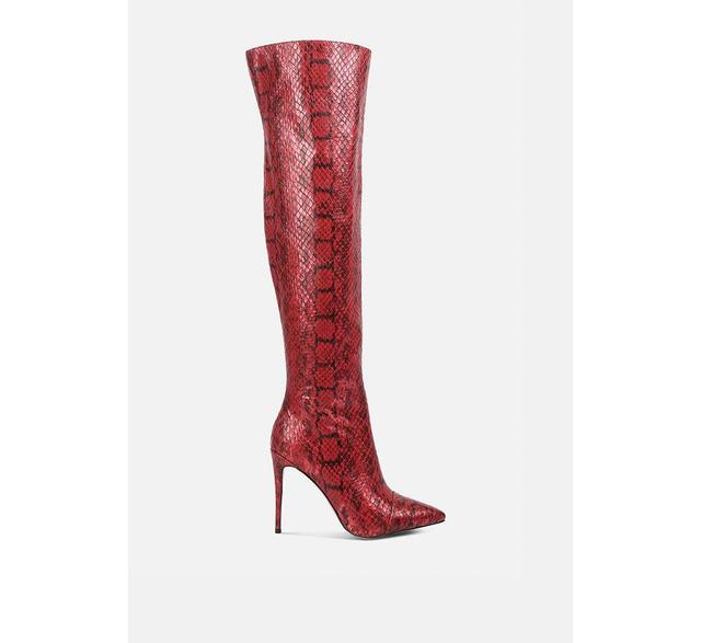 Womens Catalina Snake Print Stiletto Knee Boots Product Image